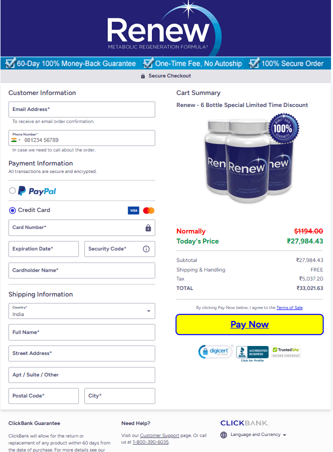 Renew - Checkout Page